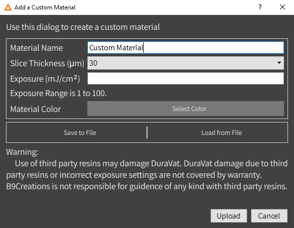 Custom Materials Settings in New Software update for b9 core series 3D printer